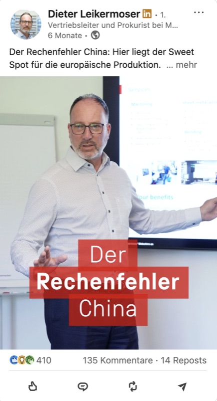 Dieter Leikermoser LinkedIn post