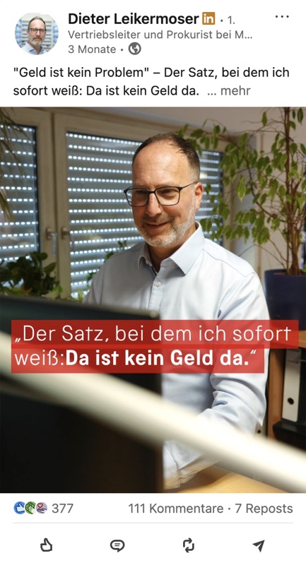 Dieter Leikermoser LinkedIn post